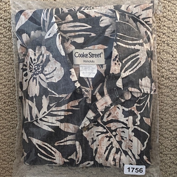 COOKE STREET Reverse Print Grey & Tan Aloha Hawaiian Tropical Shirt Men L Large - Picture 6 of 6